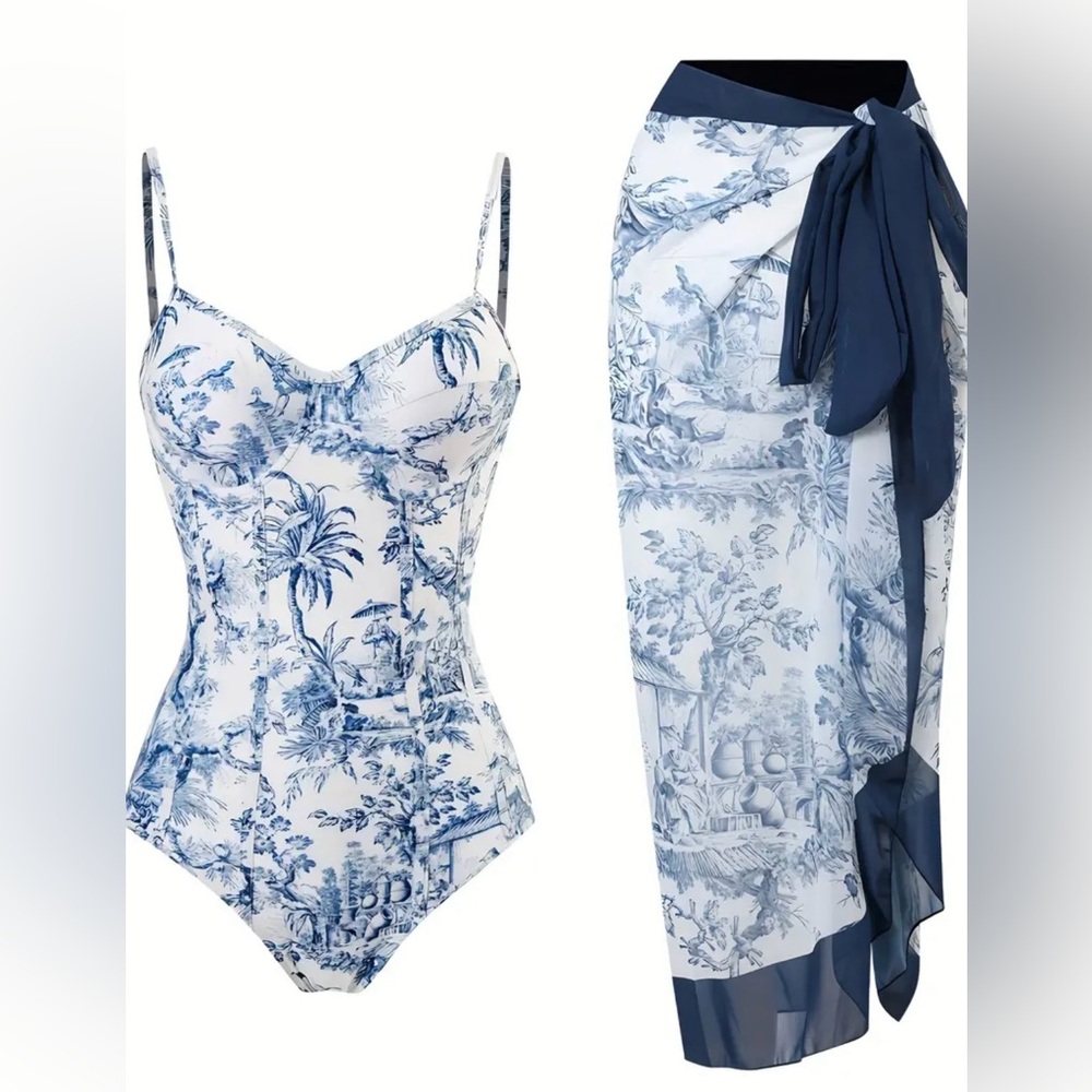 Bleu blanc swimsuit set